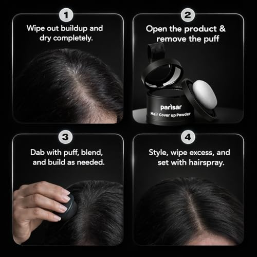 Image of PARISAR Hair Cover Up Powder Black 4g (Pack of 1) | Hair Root Touch Up | Natural Hairline Powder Black | Bald Spot Cover for Women & Men | Matte Finish