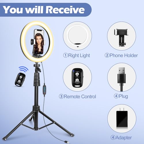 Image of UBeesize 8'' LED Ring Light with 62'' Tripod Stand, Selfie Ring Light for Video Recording, Live Streaming, TikTok & YouTube, Compatible with iPhone & Android (Black)