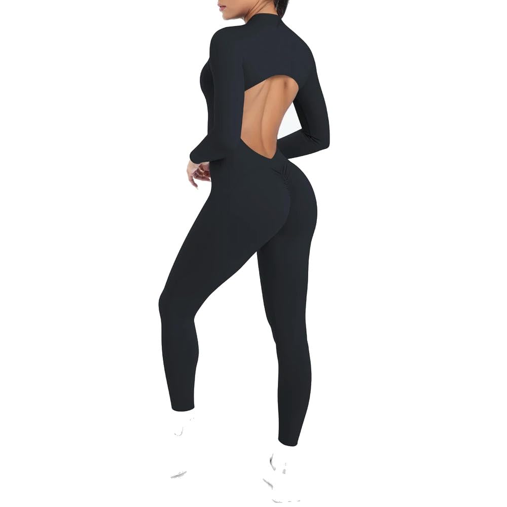 GLDFW - Body sólido para mujer, sin espalda, manga larga, cremallera, para yoga, entrenamiento, deportes, fitness, conjunto de ropa