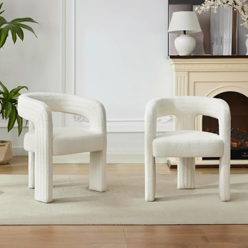 Juego de 2 sillones de piel sintética, modernos, de tela Sherpa, acolchados, para salón, dormitorio, esquina, color blanco