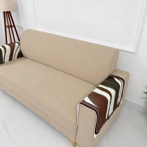 Image of Homerz Premium 'Luxe Series' Holland Velvet Sofa Cover | Smooth Finish | Anti-Skid Fleece Backing | Soft Touch Couch Seater Protector for Living Room Dustproof (Ocean Crest, 2 pc Armrest, Armrest)