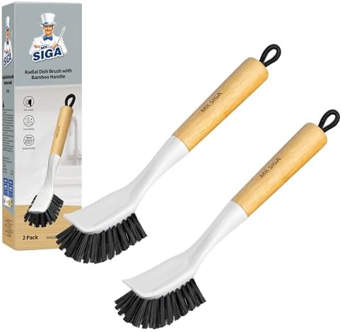 MR.SIGA Dish Brush with Handle, Dish Scrub Brush, Bamboo Dish Bru...