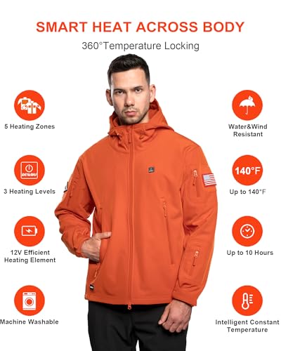 Image of DEWBU Heated Jacket for Men with 12V Battery Pack Winter Outdoor Soft Shell Electric Heating Coat