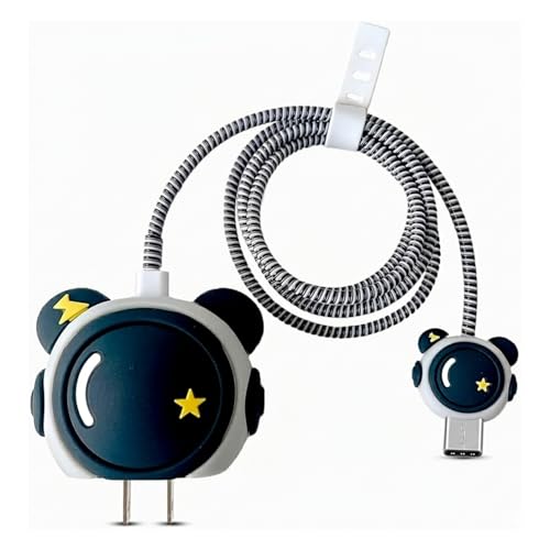 Image of Cable Protector for Apple iPhone Charger 20W /18W Type C, Grey Astronaut | 3D Cute Cartoon, Case Adaptor Cover, Full Cable Connection Protection, Wire Sleeves Guard
