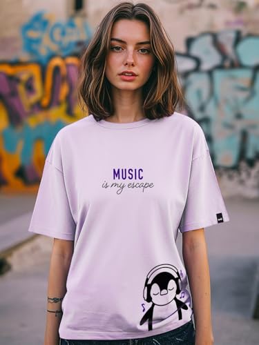 Image of Bewakoof Women's Being Savage Graphic Printed Oversized Cotton T-Shirt Oversized Fit, Round Neck, Half Sleeves