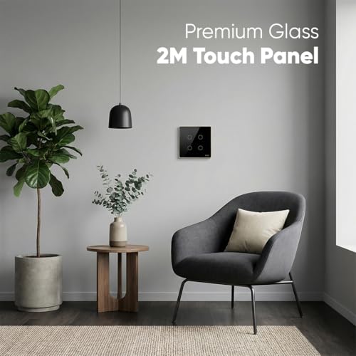Image of AZIOT Smart Premium Toughened Glass Touch Switch Panel | Elevate 2 Module 4 Switch | WiFi + BLE | No Hub Required | Compatible with Alexa, Google Assistant & Siri | Black