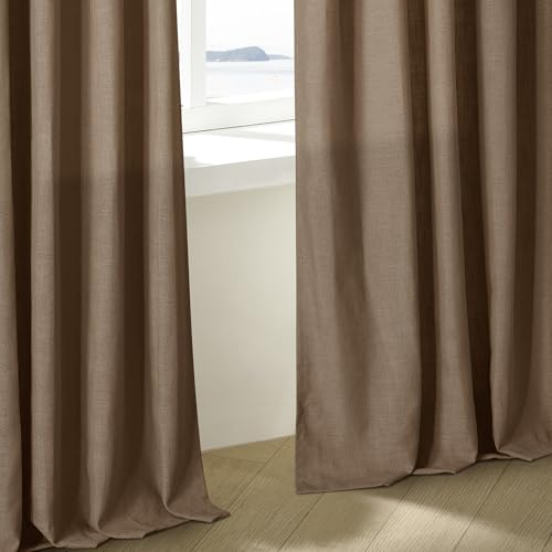 Image of Dutch Cocoa Pinch Pleated Short Linen Curtains 45 Inch Length 2 Panels for Living Room Bedroom Memory Trained Semi Sheer Pleat Drapes with Hooks Rings Light Filtering Kitchen Window Curtain 40x45