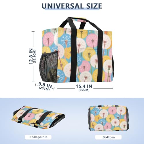 Colorful Cartoon Dandelions Utility Tote Bag For Women Collapsable Beach Bag Tote With Pockets Reusable Bags For Groceries with Handles Carrier Bags3