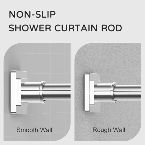 Image of UIOSANRT Stainless Silver Shower Curtain Rod 31-68 Inches Non-Slip Shower Rod Tension Mounted No Drill Shower Curtain Rods Spring Tension Rod Adjustable Tension Curtain Rod for Windows Bathroom