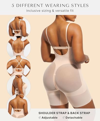 SHAPELLX Strapless Shapewear for Women Deep Plunge Corset Tummy Control Backless Bodysuit Mid Thigh Full Body Shaper2
