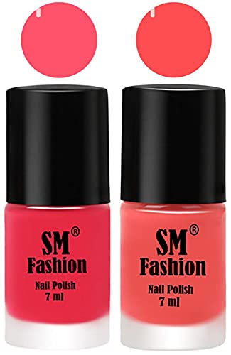 Image of Long Lasting Nail Polish | Nail Paint Combo 7 ml Each) - Set of 2 Dark Pink-Peach Pink