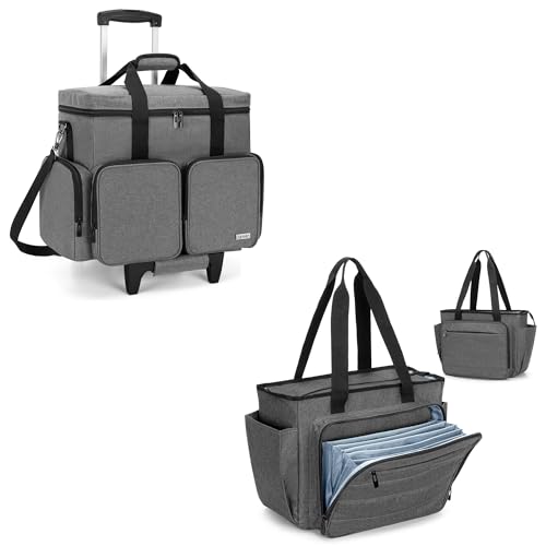 CURMIO Rolling Teacher Tote Bag with Padded Laptop Compartment, Portable Teacher Tote Bag with Accordion File Organizer Compartment, Gray