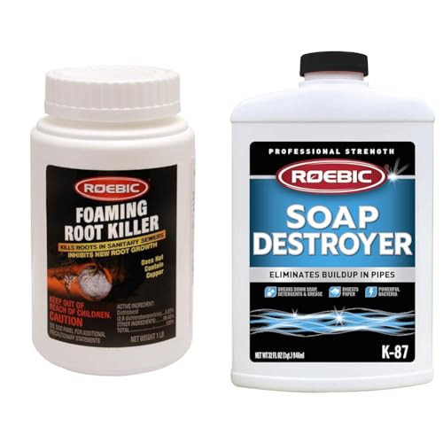 Roebic Foaming Root Killer to Clear Pipes & Stop Growth + Grease & Paper Digester Bacteria for Septic Tanks - 1lb & 32 Fl Oz