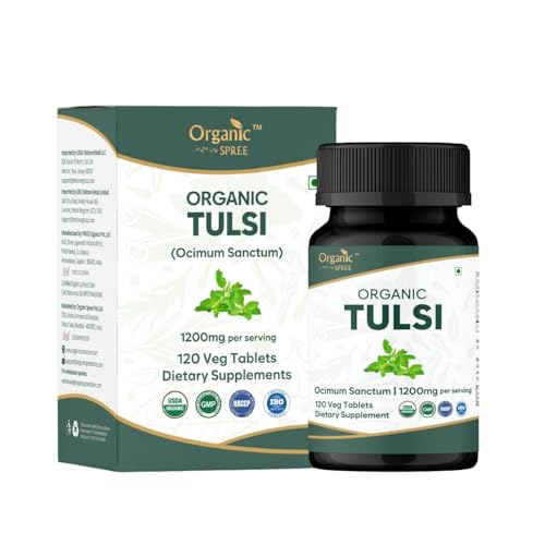 ORGANIC SPREE Tulsi 120 Tablets USDA Organic Holy Basil Supports Stress Relief & Adaptogenic Balance* | Dietary Supplement 120tab