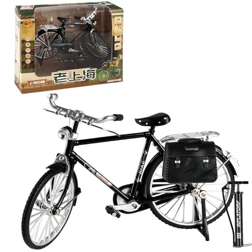 Image of CIRBOX Vintage Classic Bicycle Model Toy - Retro Metal Die-Cast Cycle with Pump & Briefcase Bag | Collectible Miniature Bike Showpiece for Home & Office Decor