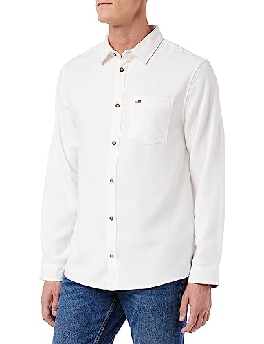 Tommy Jeans TJM Solid Flannel Shirt DM0DM15126 Camisas Casuales, Blanco (Ancient White), S para Hombre