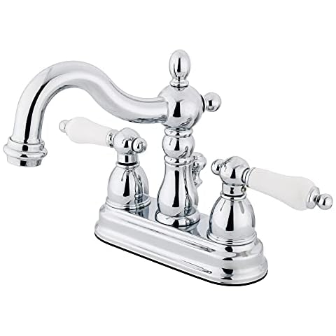 Kingston Brass KB1601PL Heritage 4-Inch Centerset Lavatory Faucet with Porcelain Lever Handle, Polished Chrome Cover