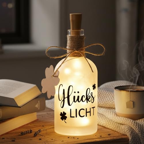 BBTO LED Flaschenlicht Glückslicht mit Spruch Beleuchtete Dekoflasche mit...