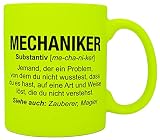 vanVerden Neon Tasse - Mechaniker Wikipedia - Job Motto Beruf - beidseitig Bedruckt - Geschenk Idee Kaffeetasse, Tassenfarbe:Neon Gelb