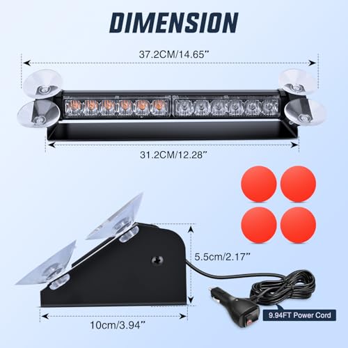 Image of Nilight 12LED Traffic Advisor Strobe Light Bar Amber Blue Hazard Safety | Emergency Warning Dash Front /Rear Windshield Flashing Lights for Cars Trucks Police Firefighter Plow Construction Vehicles
