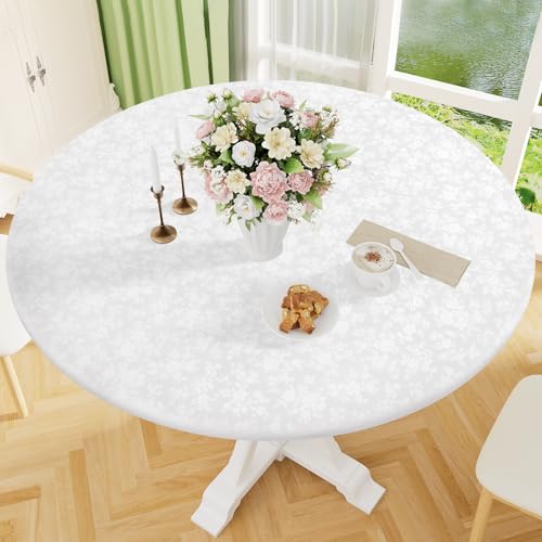 Image of Smiry Waterproof Heavy Duty Vinyl Fitted Tablecloth for 57 inch-68 inch Round Table