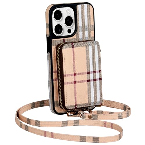 Designer Wallet Case for iPhone 16 for Women，Luxury Classic Pattern Phone Case PU Leather Protective with Cash Card Holder Cover case for iPhone 16 6.1 inch Beige