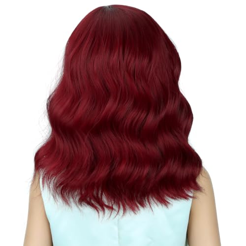 Image of PATTNIUM Wine Red Wig for Kids Girls Short Wine Red Wigs Side Part Shoulder Length Wavy Heat Resistant Synthetic Wig