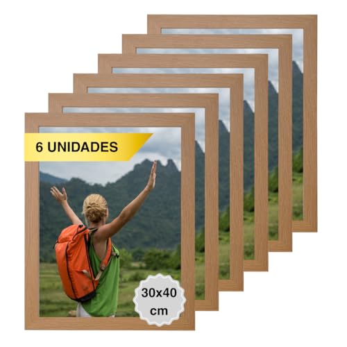 MARCOFOTO Set de 6 Marcos de Fotos - Marco Para Cuadros - Marco de Fotos - Marco Foto - Marcos Cuadros - Marcos Fotos Pared con Cristal - Marco Fotos - Marcos Madera MDF Madera 30X40