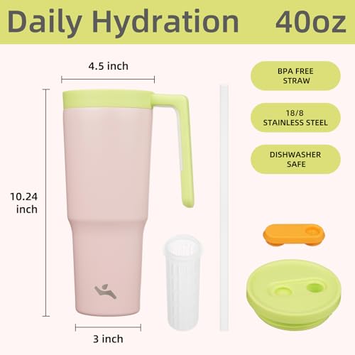 Image of Konokyo 40 oz Tumbler with Handle and Straw, Insulated Water Bottle
