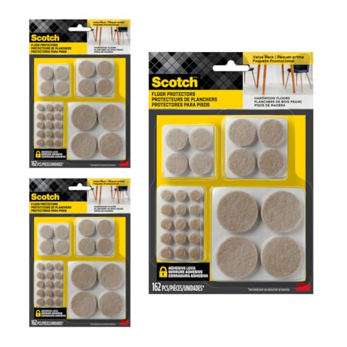 Scotch Felt Pads, Round, Assorted Sizes, Beige, 3 Pack (486 Pieces)