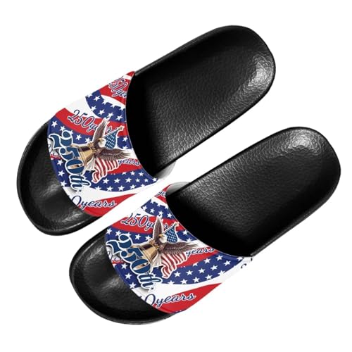 Image of Men's 4th of July Slide Sandals Lightweight 250 Anniversary USA Eagle Slides for Women Size 8.5 Quick-Dry Womens Open Toe Slides