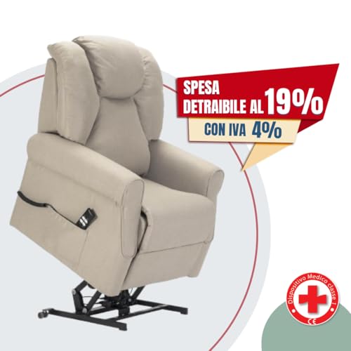 POLTRONE ITALIA Angela 2 Motoren PERSONALISIERTEN fernsehsessel mit aufstehhilfe elektrisch Medizinisches Gerät Trolley-Räder Flauschige Mikrofedersitz schmutzabweisend Hellbeige – Bild 4