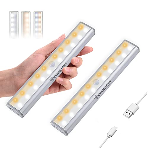 Homelife LED Bars Motion Sensor Lights by VYANLIGHT, Under Cabinet Motion Activated Lights, 20 LED Rechargeable 3-Color Mode Stick-on Anywhere Night Lights for Kitchen, Closets, and Hallways (2 Pack)