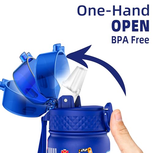GOPPUS 420ml/14oz Kids Insulated Water Bottle with Straw Cute Double Wall Stainless Steel Child's Small Flask Vacuum Insulated Steel Metal Leak Proof Drink Flask Boys Toddler Girls Bottles BPA-Free - Image 3