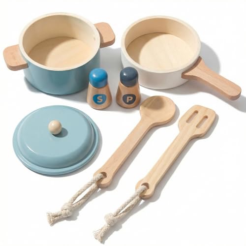 WoodenEdu Premium Toddler Play Kitchen Toys, Wooden Kitchen Utensils, Accessories for Pretend Play Kitchen Set, Montessori Learning Toy, Pretend Cooking Playset, Gift for 3+
