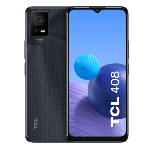 TCL 408 Smartphone 6,6" (écran HD+, 4 Go à 64 Go, MicroSD extensible, double SIM, appareil photo 50 MP, batterie 5000 mAh, double haut-parleur stéréo, Android 12), gris