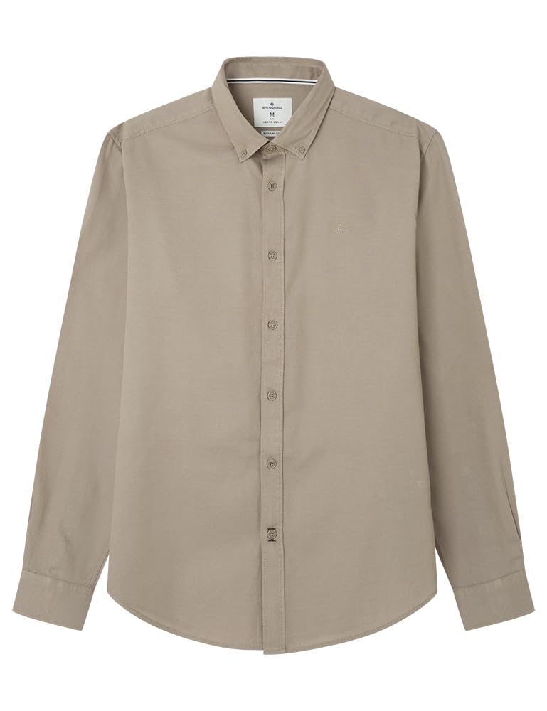 SPRINGFIELD Men's Lightweight Dobby Shirt, Medium Taupe, XL