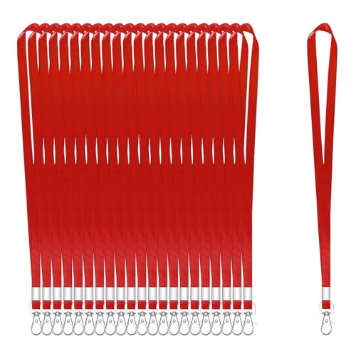 XHDA Lot de 100 Cordons Rouges pour tour de Cou, Cordons pour Badge D'identité, Cordons avec Crochet Pivotant en Métal pour Porte-Carte D'identité