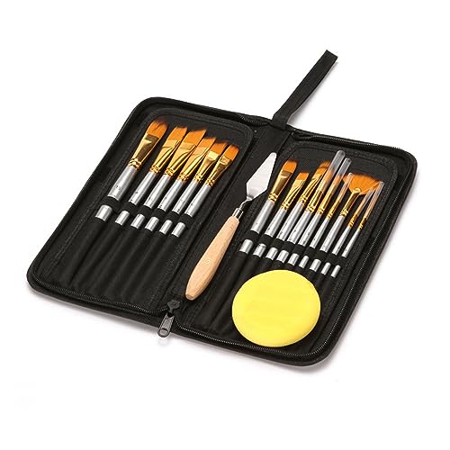 MOKLYF Juego de 15 Pinceles de Nailon para Pintar con Esponja y Estuche de Almacenamiento para Acuarela(