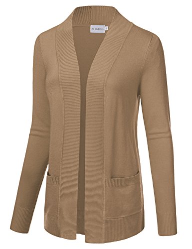 Jj Perfection Women's Open Front Knit Long Sleeve Pockets Sweater Cardigan Khaki 2X Plus Size #TOP1