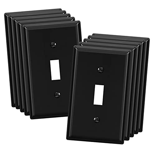 ELEGRP Toggle Light Switch Wall Plate 1-Gang Standard Size Switch Covers Unbreakable Polycarbonate Replacement Faceplates Covers UL Listed Color-matched Screws Included (10 Pack Glossy Black)