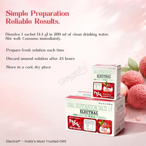 Image of ELECTRAL Oral Rehydration Salts I.P., WHO Formula, 50 Sachets, 4.4g Each (50, Lychee)