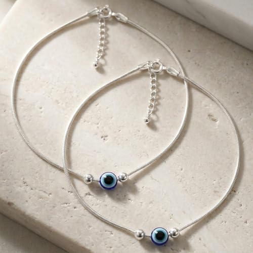 Image of Parnika 925 Pure 92.5 Sterling Silver Anklet Pair for Women | Adjustable Silver Payal | Hallmarked Real Silver Jewellery