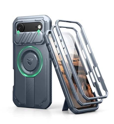 Image of Dexnor for iPhone 17 Air Case with Slide Camera Cover & Adjustable Kickstand & Built-in Screen Protector, Compatible Wireless Charging,Rugged Cases Heavy-Duty Magnetic Protective Cover, Navy Blue