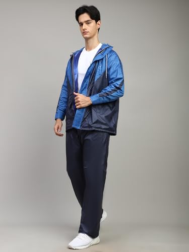 Image of Shasmi Grey Rain Coat for Men Waterproof Raincoat with Pants Polyester Double Layer Rain Coat For Men Bike Rain Suit Rain Jacket Suit Inner Mobile Pocket with Storage Bag (Rainy 172)