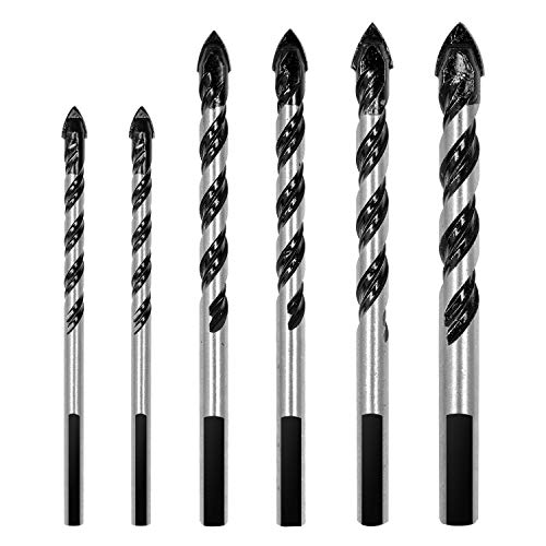 amoolo Masonry Drill Bits Set 6Pcs (6, 6, 8, 10, 12mm), Multi-Functional Concrete Drill Bit with Carbide Tip for Tile, Glass, Stucco, Cement, Brick and More!