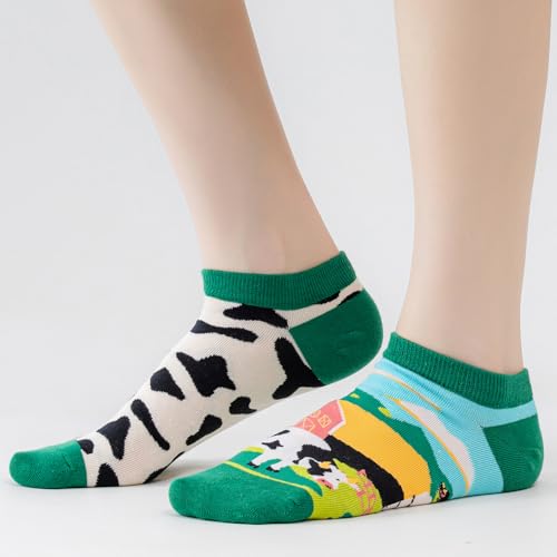 Image of 2 Pairs Funny Cartoon Animal Print Cotton Ankle Socks for Women Teens