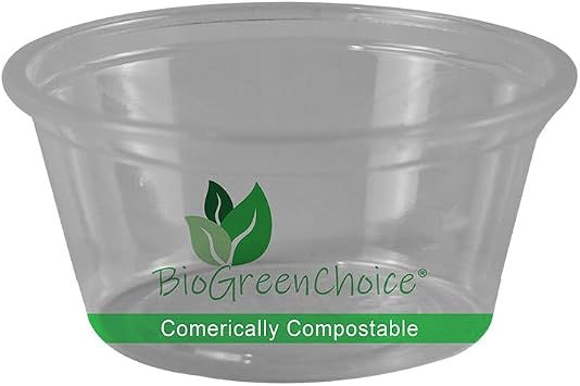 BioGreenChoice 3 oz 2000 CT Compostable Clear PLA Cold Cups Printed Bulk Case of BPI Certified Plant-Based Plastic Disposable Drinking Cups Cold Beverage Tumblers for Restaurants, Catering, Offices