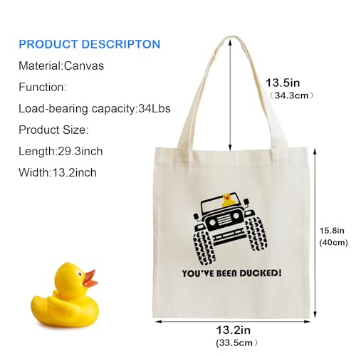 LANBAIHE Duck Duck Tote Bag,You've Been Ducked,Purse For Duck Lovers,Yellow Duck Carrying Sack,Funny Rubber Ducks Bag, Ducking Tote Bags,Natural Canvas Tote Bag-Reusable Shopping Bag(2LTBG10 - Image 3