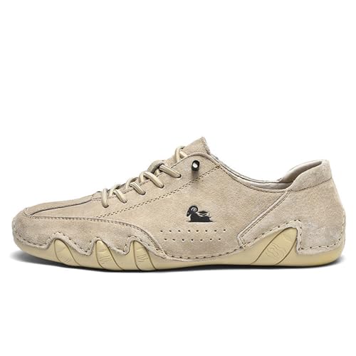 Uhclrr Zapatos Casuales Zapatos Deportivos De Piel Casual para Hombres Zapatos De Montañismo Transpirables Zapatos Antideslizantes(41 EU, Khaki)